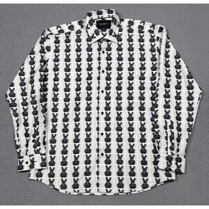 Maceoo Shirt Mens XL White Fibonacci Guilty Dog Print Long Sleeve Button Up